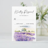 Elegantes Watercolor Lavender Blume Hochzeit RSVP Karte (Stehend Vorderseite)