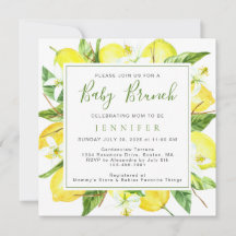 Elegantes Watercolor Lemon Botanical Baby Brunch
