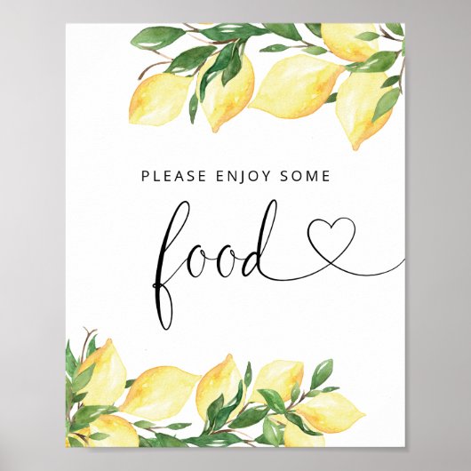 Elegantes Watercolor Lemon Food Sign Poster (Vorne)