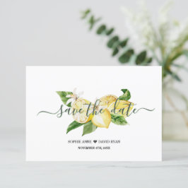 Elegantes Watercolor Lemon Tropical Wedding Script Save The Date