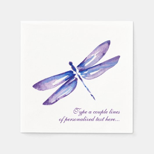 Elegantes Watercolor Lila Dragonfly Paper Napkins Serviette (Vorderseite)