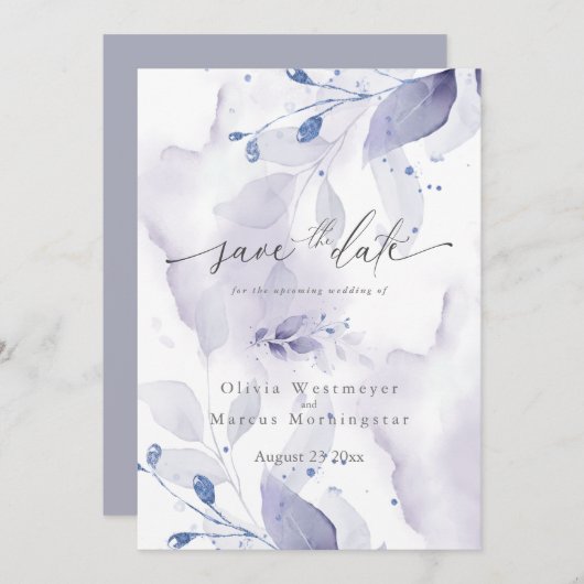 Elegantes Watercolor Lilac Foliage Save the Date Einladung (Vorne/Hinten)