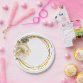 Elegantes Watercolor Magnolia und Goldrand Pappteller (Party)