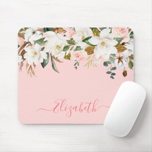 Elegantes Watercolor Magnolias Trendy Script Mousepad (Mit Mouse)