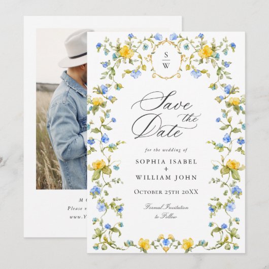 Elegantes Watercolor Meadow Wildblume Hochzeit Fot Save The Date (Vorne/Hinten)