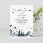 Elegantes Watercolor Mountains Forest Brautparty Einladung (Stehend Vorderseite)