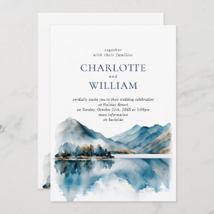 Elegantes Watercolor Mountains Forest Wedding RSVP Einladung