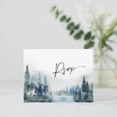 Elegantes Watercolor Mountains Forest Wedding RSVP Postkarte (Stehend Vorderseite)