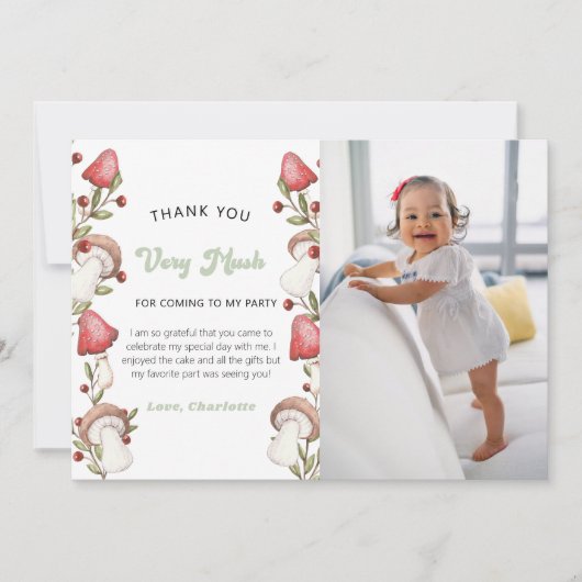 Elegantes Watercolor Mushroom Woodland Foto Dankeskarte (Vorderseite)