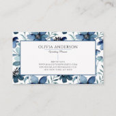 Elegantes Watercolor Navy Blue Floral Modernes Mus Visitenkarte (Rückseite)