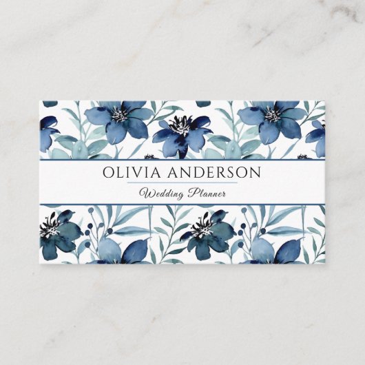 Elegantes Watercolor Navy Blue Floral Modernes Mus Visitenkarte (Vorderseite)