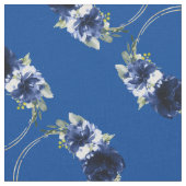 Elegantes Watercolor Navy Blue Flowers Gold Muster Stoff (Nahaufnahme)