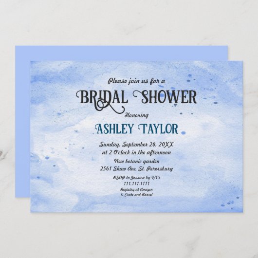 Elegantes Watercolor Navy Blue Rustic Brautparty Einladung (Vorne/Hinten)