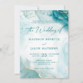 Elegantes Watercolor Ocean Aquamarin Blue Gold Hoc Einladung (Vorderseite)