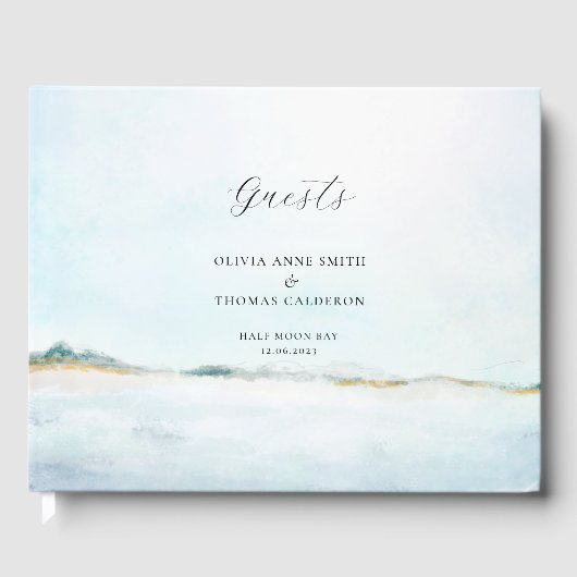 Elegantes Watercolor Ocean Beach Wedding Guestbook Gästebuch (Vorderseite)
