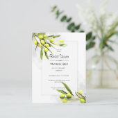 Elegantes Watercolor Olive Branches Brautparty Einladungspostkarte (Stehend Vorderseite)