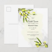 Elegantes Watercolor Olive Branches Brautparty Einladungspostkarte (Vorne/Hinten)
