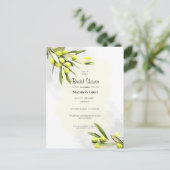 Elegantes Watercolor Olive Branches Brautparty Einladungspostkarte (Stehend Vorderseite)