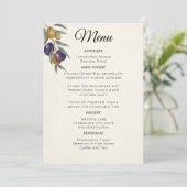Elegantes Watercolor Olive Wedding Menu Menükarte (Stehend Vorderseite)