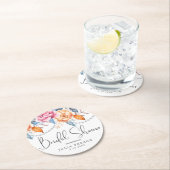 Elegantes Watercolor Orange Brautparty Runder Pappuntersetzer (Vor Ort)