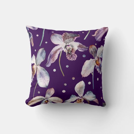 Elegantes Watercolor Orchideen Kissen (Vorderseite)