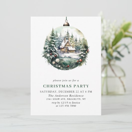 Elegantes Watercolor Ornament Weihnachten Party Einladung (Stehend Vorderseite)