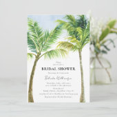 Elegantes Watercolor Palm Tree Beach Brautparty Einladung (Stehend Vorderseite)