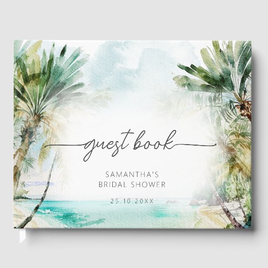 Elegantes Watercolor Palm Tree Beach Brautparty Gästebuch (Vorderseite)