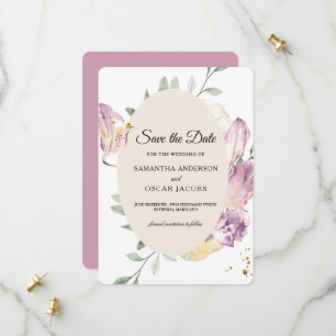 Elegantes Watercolor Pansy Flora Oval Save The Date