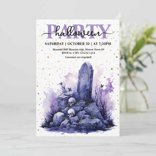 Elegantes Watercolor Pastel Goth Halloween-Party Einladung (Stehend Vorderseite)