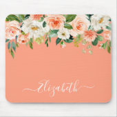 Elegantes Watercolor Peach Floral Trendy Script Mousepad (Vorne)