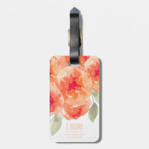 Elegantes Watercolor Peach Peonies Monogram Tag Gepäckanhänger