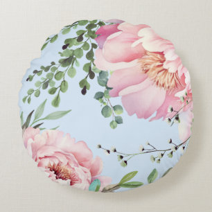 Elegantes Watercolor Peonies Round Pillow Rundes Kissen