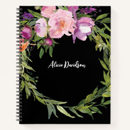 Elegantes Watercolor Peonies Wreath | Dein Name Notizblock