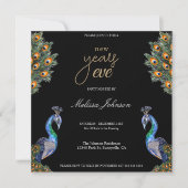 Elegantes Watercolor Pfau Silvester-Party Einladung (Vorderseite)