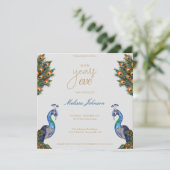 Elegantes Watercolor Pfau Silvester-Party Einladung (Stehend Vorderseite)