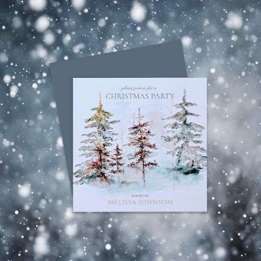 Elegantes Watercolor Pine Forest Weihnachts-Party Einladung