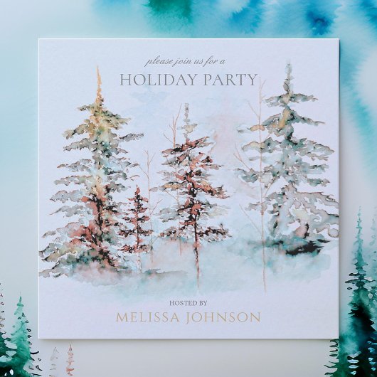 Elegantes Watercolor Pine Forest Weihnachts-Party Einladung