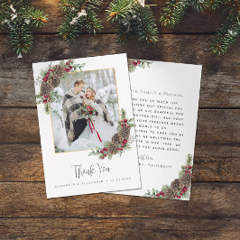 Elegantes Watercolor Pine Winter Wedding Foto Dankeskarte