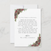 Elegantes Watercolor Pine Winter Wedding Foto Dankeskarte (Rückseite)