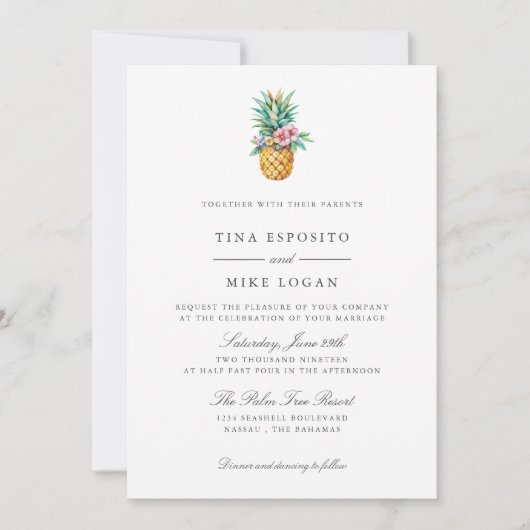 Elegantes Watercolor PINEAPPLE Tropic Fruit Foto Einladung (Vorderseite)