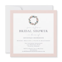 Elegantes Watercolor Pink Blue Wreath Brautparty