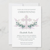 Elegantes Watercolor Pink Christening Einladung (Vorderseite)