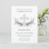 Elegantes Watercolor Pink Christening Einladung (Stehend Vorderseite)