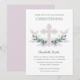 Elegantes Watercolor Pink Christening Einladung