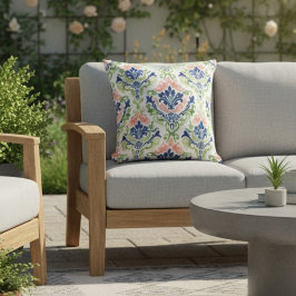 Elegantes Watercolor Pink Coral Blue Damask Muster Kissen