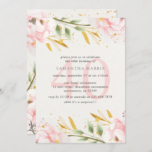 Elegantes Watercolor Pink & Gold 40. Geburtstag Pa Einladung
