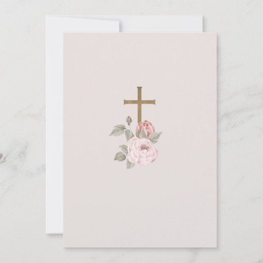 Elegantes Watercolor Pink Peonies Baby Taufkreuz Einladung (Rückseite)