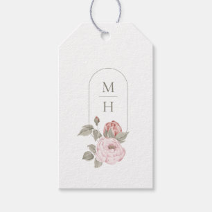 Elegantes Watercolor Pink Peony Floral Monogram Geschenkanhänger