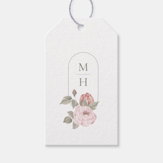 Elegantes Watercolor Pink Peony Floral Monogram Geschenkanhänger (Vorderseite)